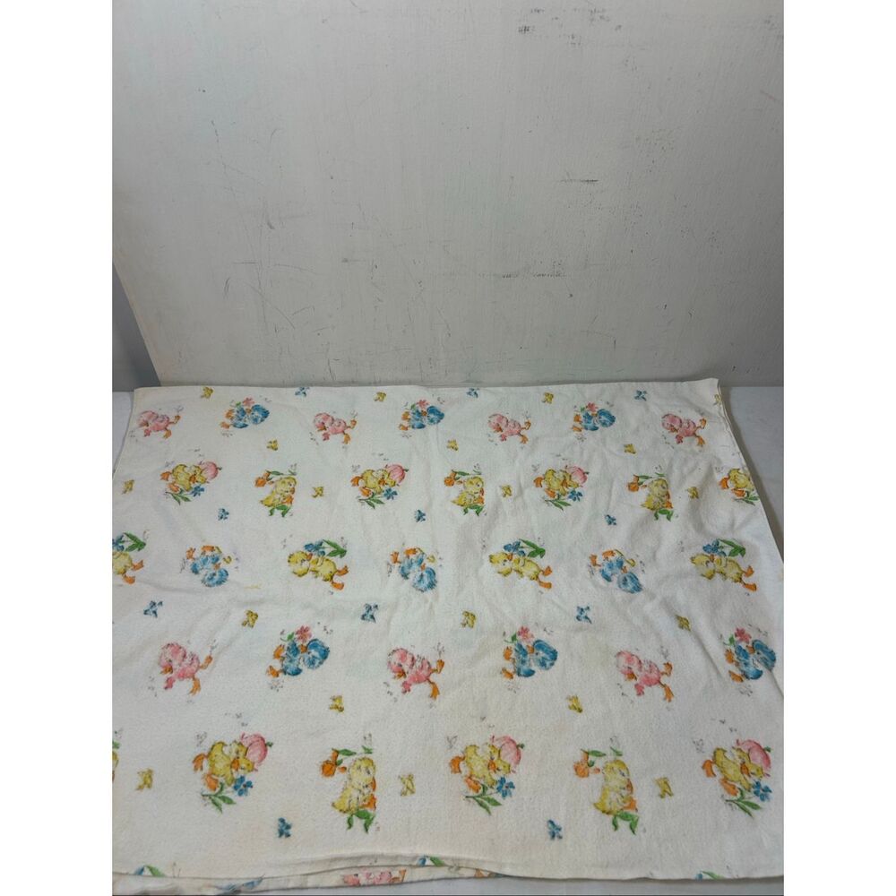 Dundee baby chicks ducks flannel receiving‎ blanket USA 25"x38" paper tag